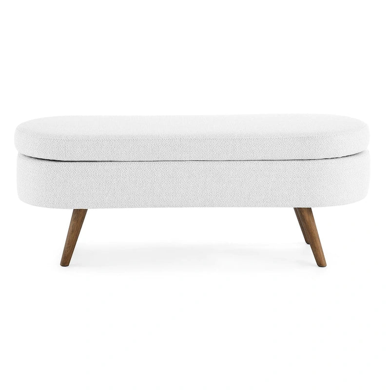 Oval Pleated Storage Ottoman, Beige/White/Grey, Single Seat