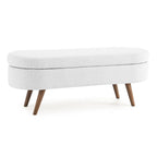 Oval Pleated Storage Ottoman, Beige/White/Grey, Single Seat