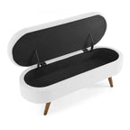 Oval Pleated Storage Ottoman, Beige/White/Grey, Single Seat