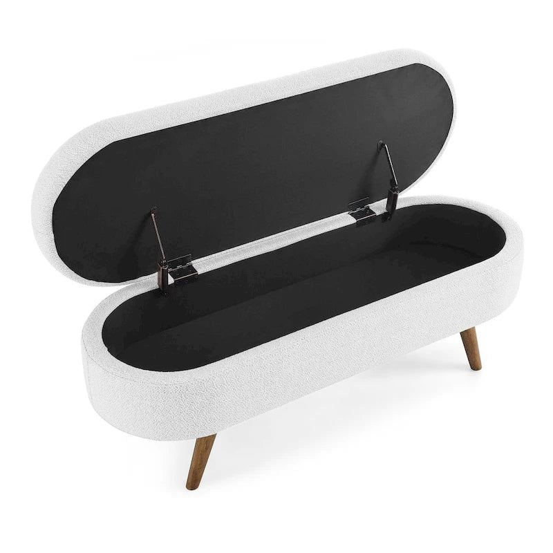 Oval Pleated Storage Ottoman, Beige/White/Grey, Single Seat