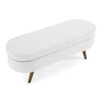 Oval Pleated Storage Ottoman, Beige/White/Grey, Single Seat