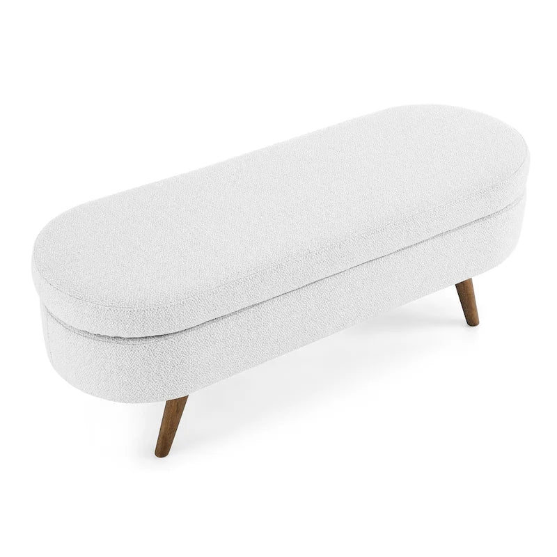 Oval Pleated Storage Ottoman, Beige/White/Grey, Single Seat