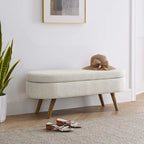Oval Pleated Storage Ottoman, Beige/White/Grey, Single Seat