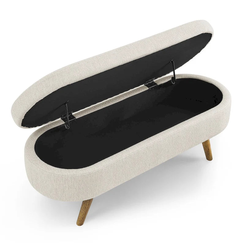 Oval Pleated Storage Ottoman, Beige/White/Grey, Single Seat