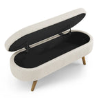 Oval Pleated Storage Ottoman, Beige/White/Grey, Single Seat