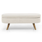 Oval Pleated Storage Ottoman, Beige/White/Grey, Single Seat