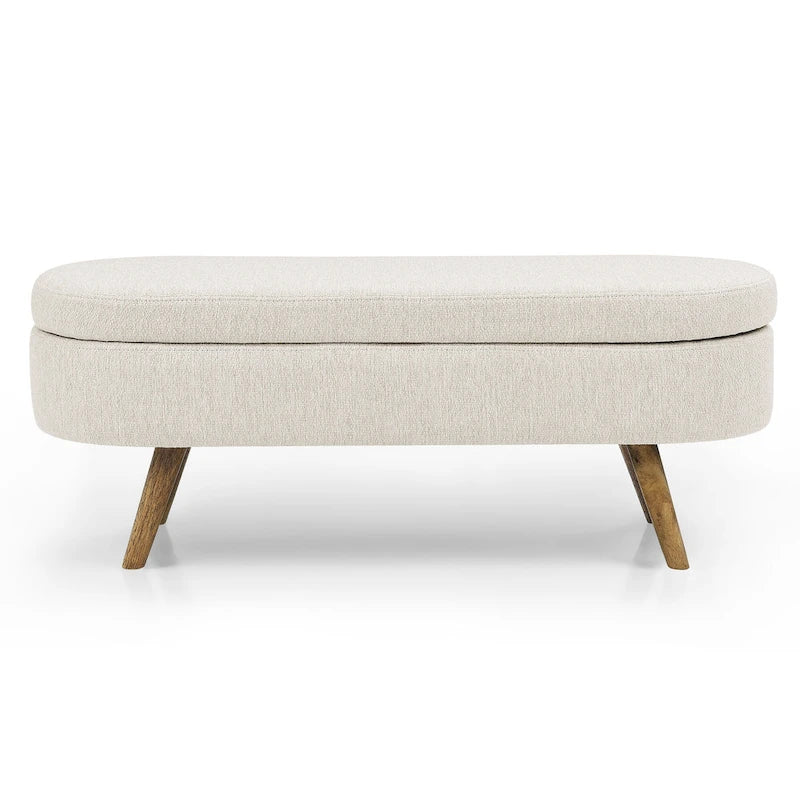 Oval Pleated Storage Ottoman, Beige/White/Grey, Single Seat