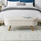 Oval Pleated Storage Ottoman, Beige/White/Grey, Single Seat
