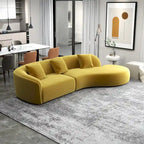 Gold / Dark Green Velvet Curved Tufted Sofa, 2-Seater