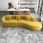 Gold / Dark Green Velvet Curved Tufted Sofa, 2-Seater