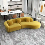 Gold / Dark Green Velvet Curved Tufted Sofa, 2-Seater
