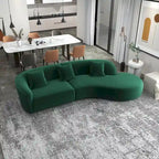 Gold / Dark Green Velvet Curved Tufted Sofa, 2-Seater