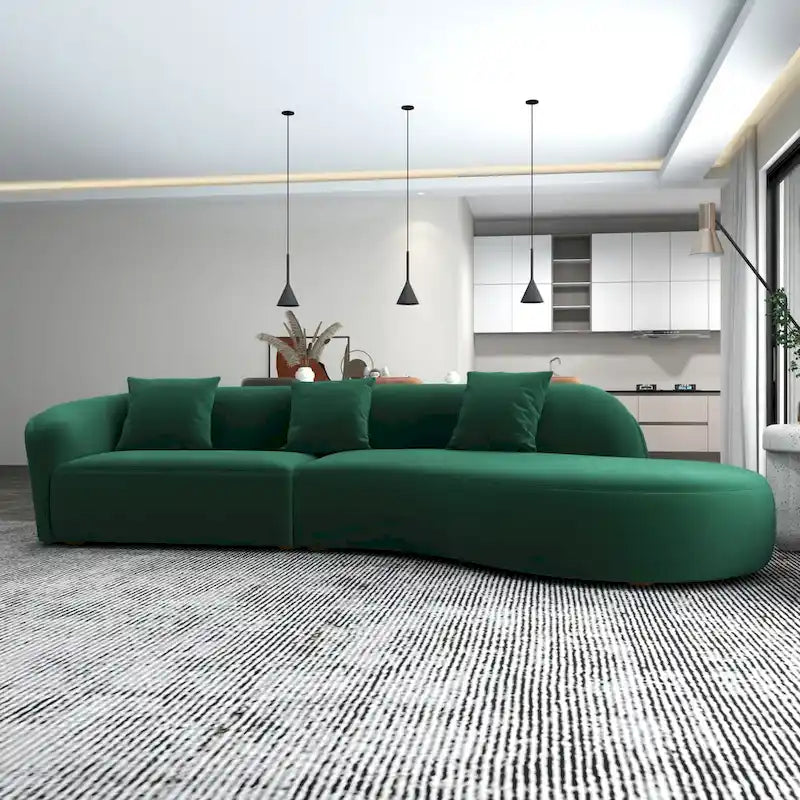 Gold / Dark Green Velvet Curved Tufted Sofa, 2-Seater