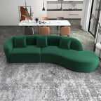 Gold / Dark Green Velvet Curved Tufted Sofa, 2-Seater