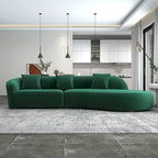 Gold / Dark Green Velvet Curved Tufted Sofa, 2-Seater