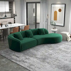 Gold / Dark Green Velvet Curved Tufted Sofa, 2-Seater