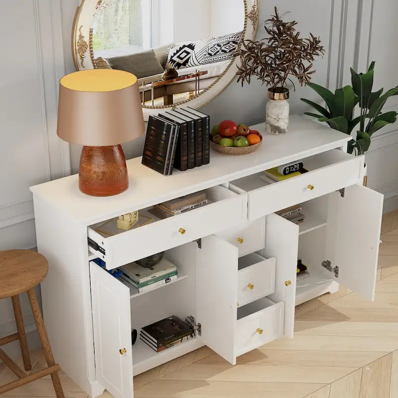 Cómoda de 5 cajones con gabinete lateral blanca/gris/negra, 1 persona