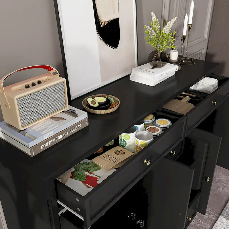 Cómoda de 5 cajones con gabinete lateral blanca/gris/negra, 1 persona