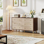 6-Drawer Dresser with Metal Legs, Brown / White, 1-Person Assembly