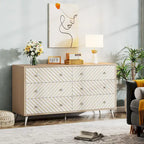 6-Drawer Dresser with Metal Legs, Brown / White, 1-Person Assembly