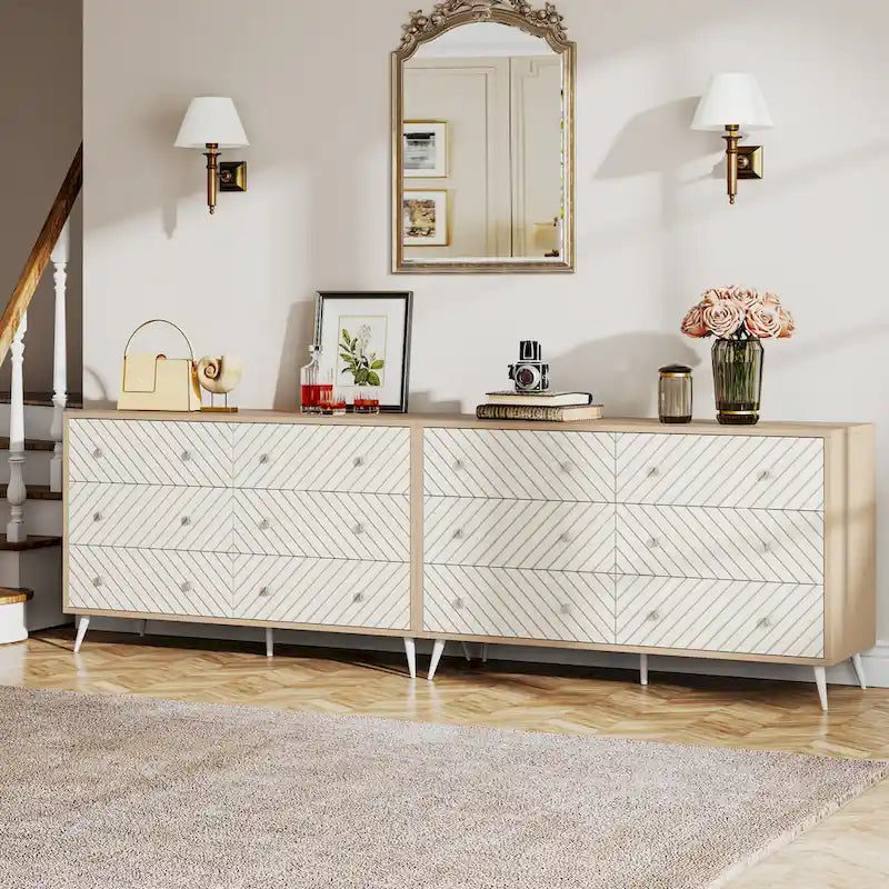 6-Drawer Dresser with Metal Legs, Brown / White, 1-Person Assembly