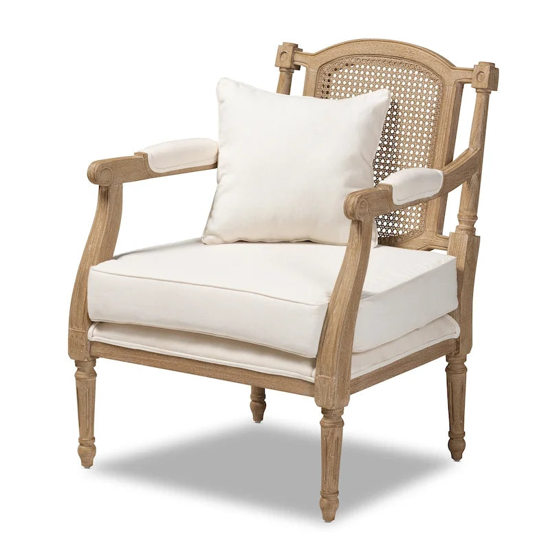 Ivory French Provincial Upholstered Armchair, Single Seat