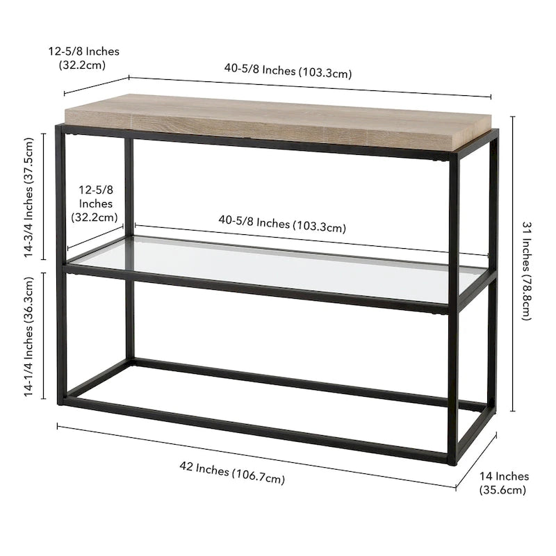 Blackened Bronze Console Table, Steel & Glass, 1-Person Assembly