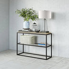 Blackened Bronze Console Table, Steel & Glass, 1-Person Assembly