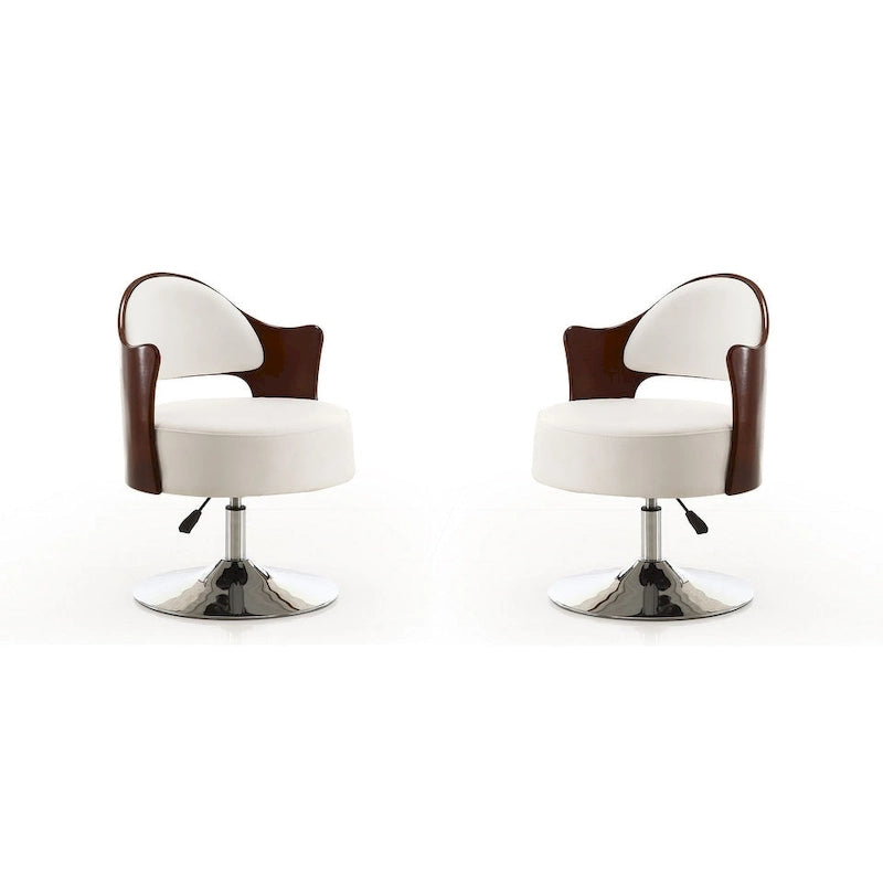 White Faux Leather Half-Moon Swivel Accent Chair, Set of 2
