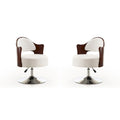 White Faux Leather Half-Moon Swivel Accent Chair, Set of 2