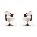 White Faux Leather Half-Moon Swivel Accent Chair, Set of 2