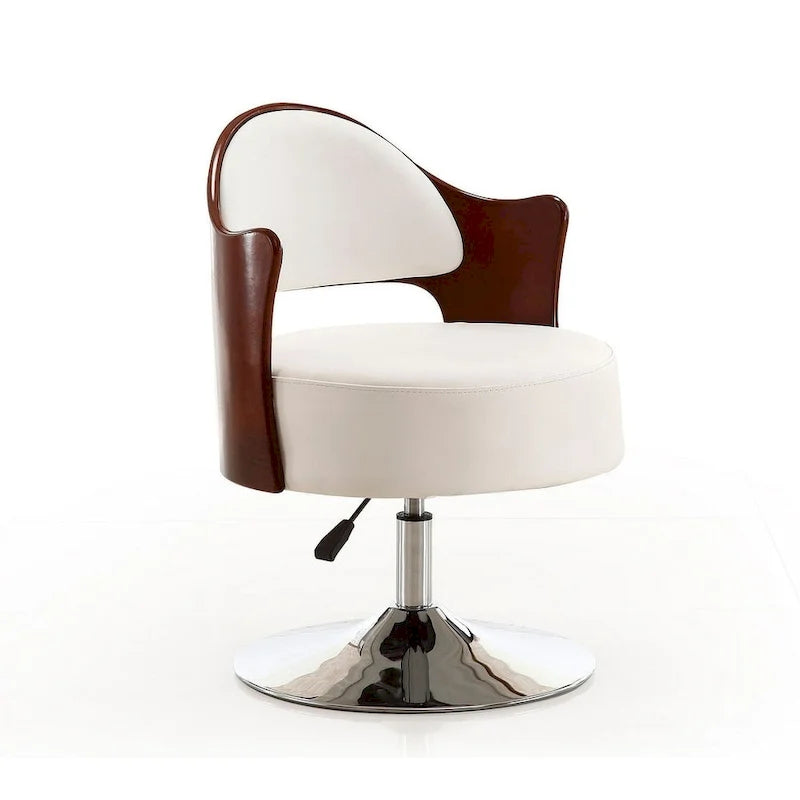 White Faux Leather Half-Moon Swivel Accent Chair, Set of 2