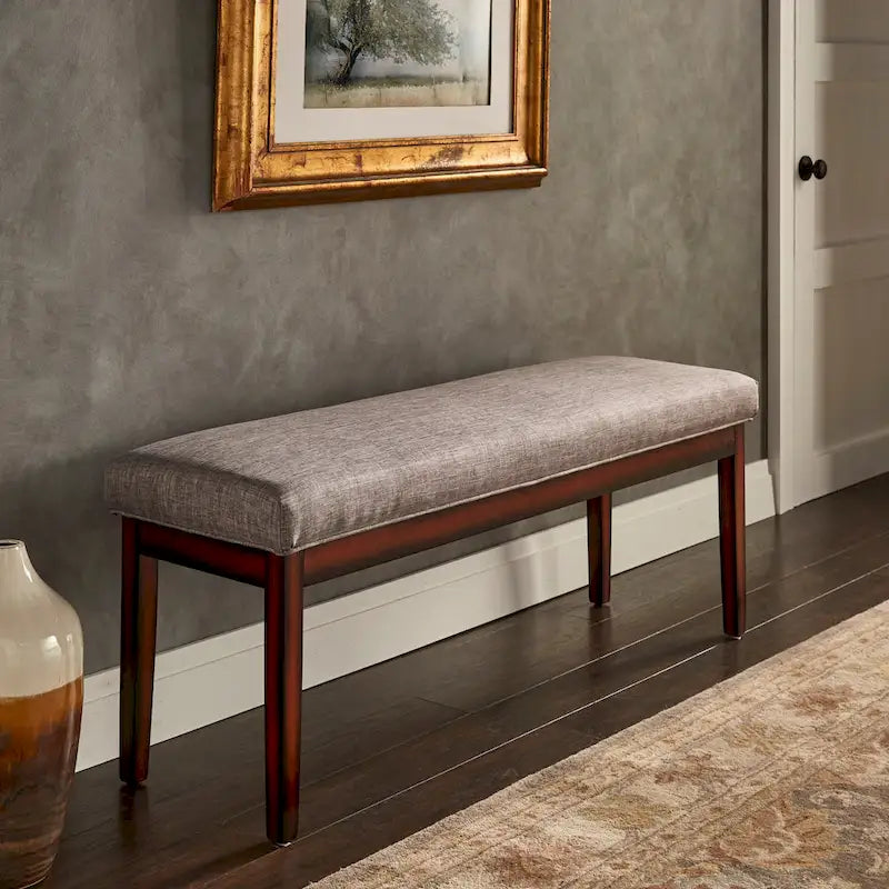 Backless Upholstered Bench, 1-Seat | Brown / Beige Linen / Dark Grey Linen / Grey Linen | Espresso Wood Frame
