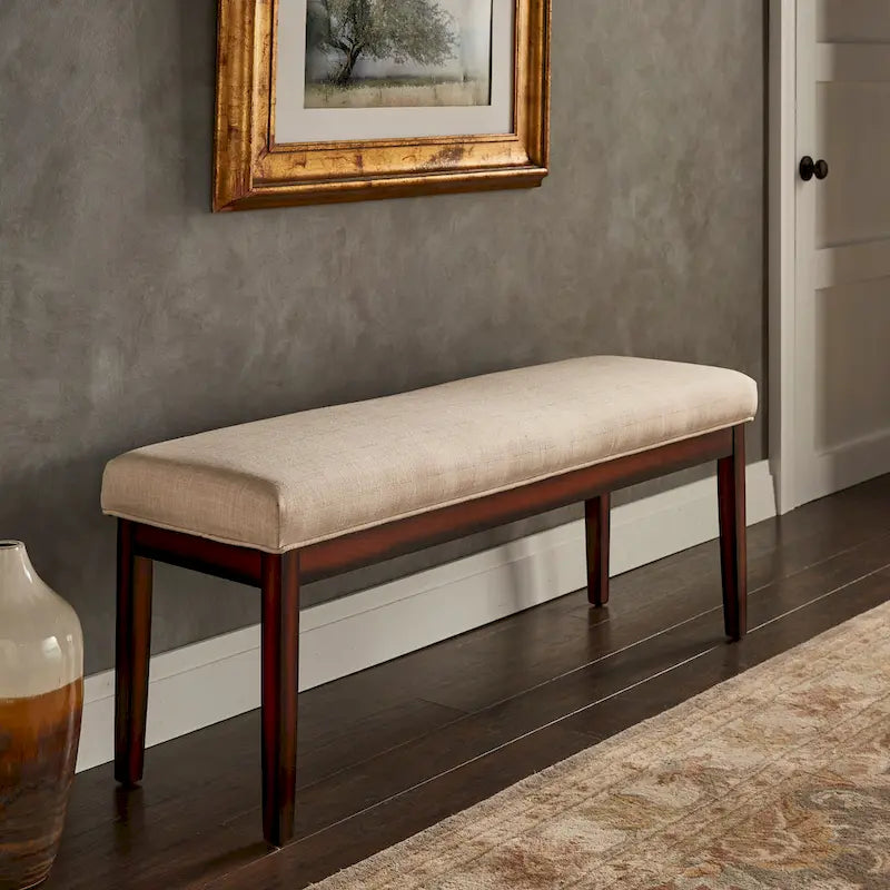 Banco tapizado sin respaldo, 1 asiento | Lino Marrón / Lino Beige / Lino Gris Oscuro / Lino Gris | Estructura de madera Espresso