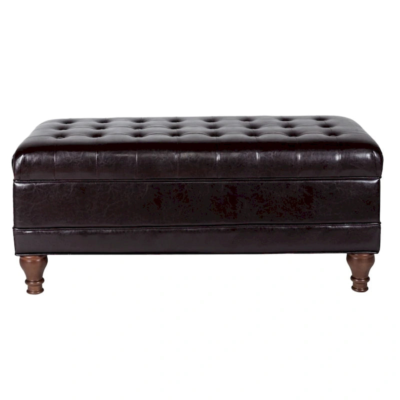 Brown Tufted Faux Leather Storage Bench, 1-Person