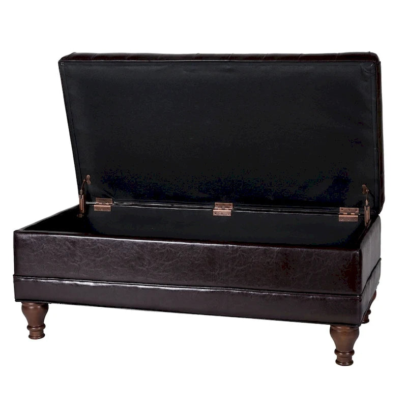 Brown Tufted Faux Leather Storage Bench, 1-Person