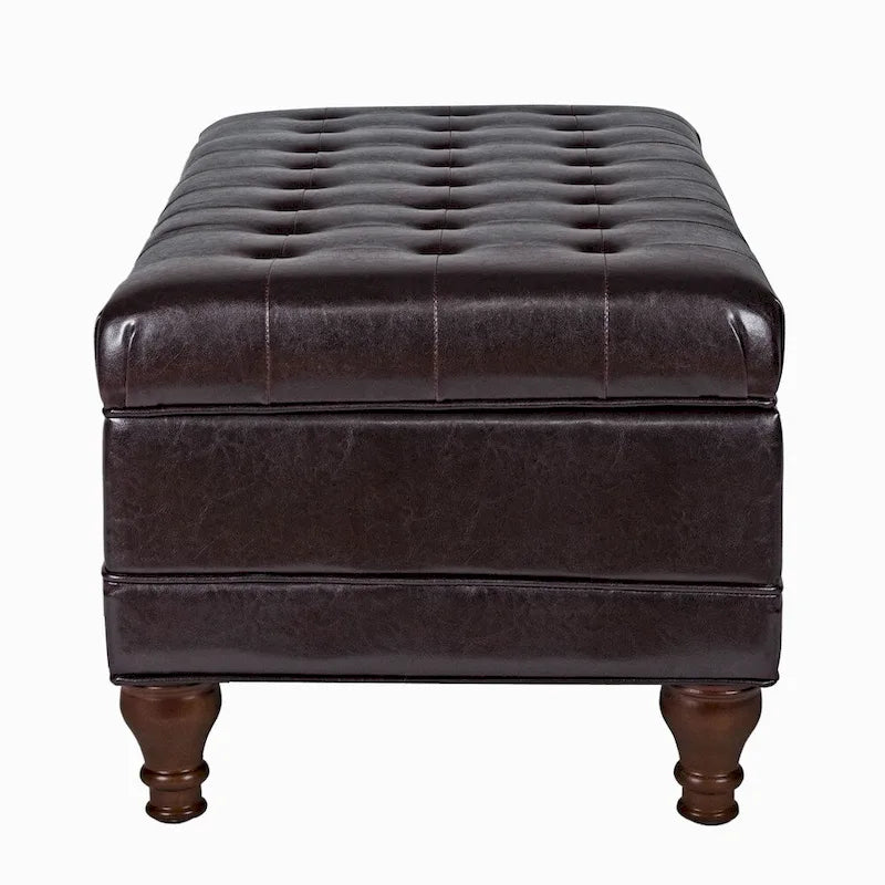 Brown Tufted Faux Leather Storage Bench, 1-Person