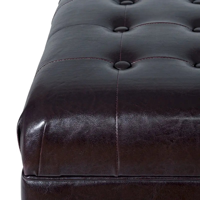 Brown Tufted Faux Leather Storage Bench, 1-Person