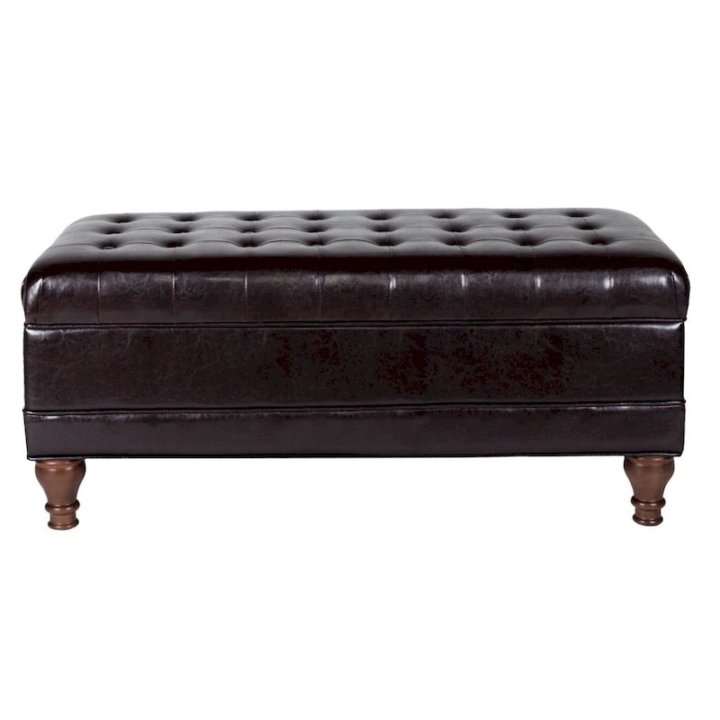 Brown Tufted Faux Leather Storage Bench, 1-Person