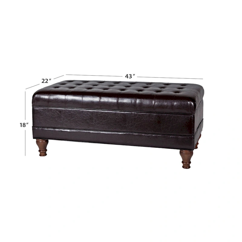 Brown Tufted Faux Leather Storage Bench, 1-Person