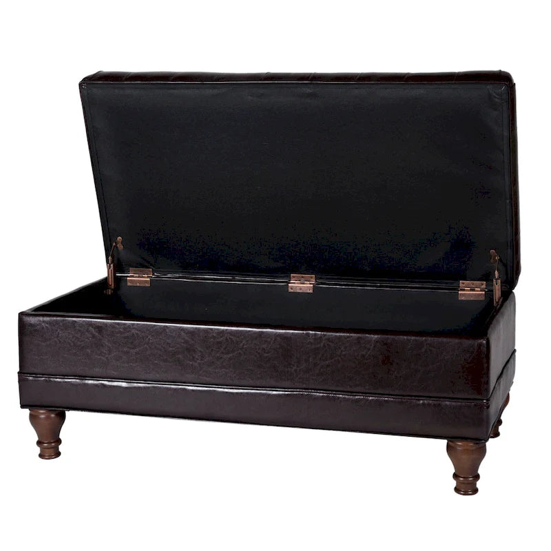 Brown Tufted Faux Leather Storage Bench, 1-Person