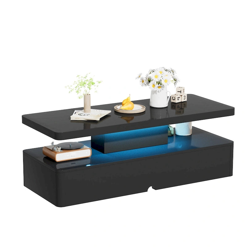 Black / White Modern LED Coffee Table, Double-Layer, for 1 Household