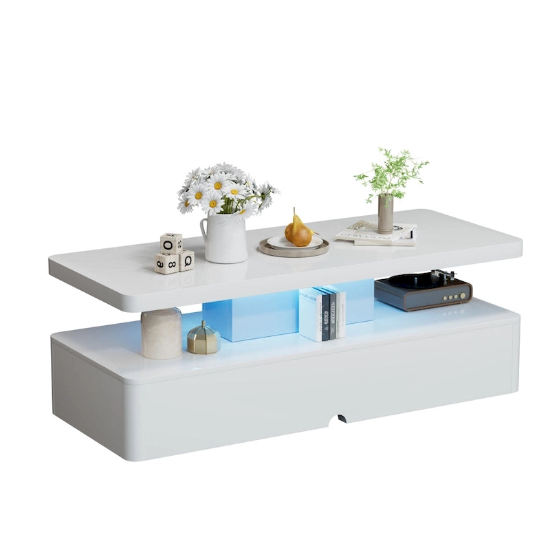 Black / White Modern LED Coffee Table, Double-Layer, for 1 Household