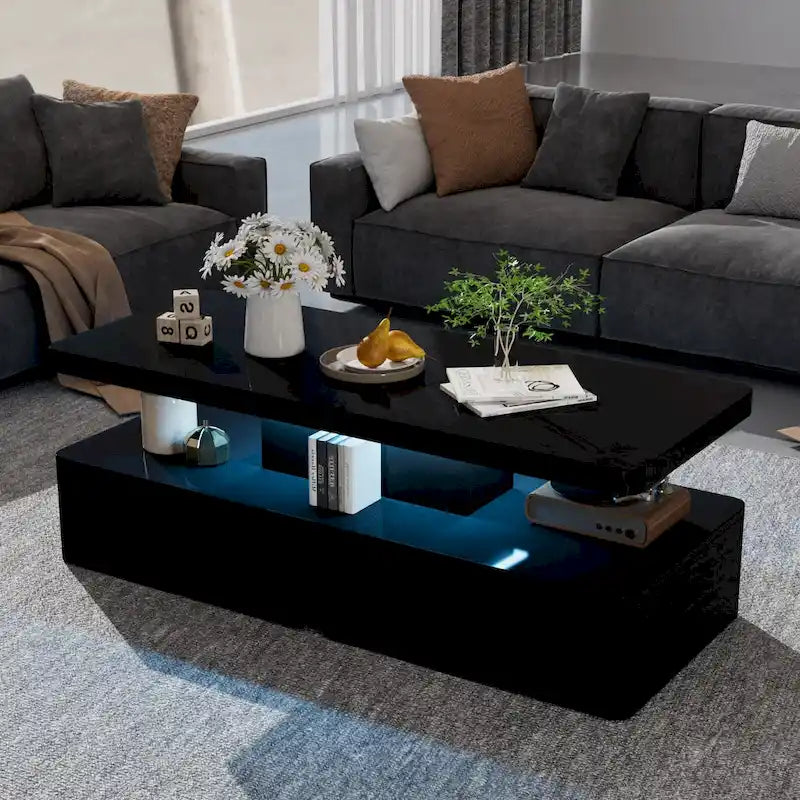 Black / White Modern LED Coffee Table, Double-Layer, for 1 Household
