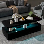 Mesa de centro LED moderna blanca y negra, doble capa, para 1 hogar