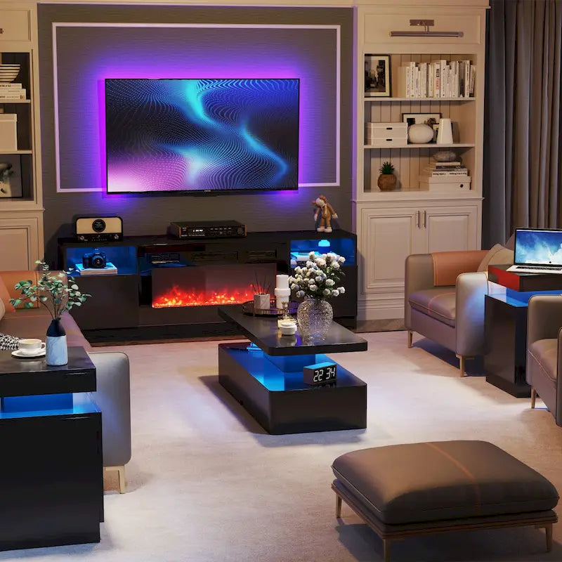 Black / White Modern LED Coffee Table, Double-Layer, for 1 Household
