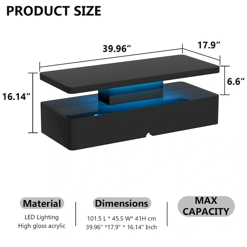 Black / White Modern LED Coffee Table, Double-Layer, for 1 Household
