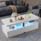 Mesa de centro LED moderna blanca y negra, doble capa, para 1 hogar
