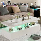 Mesa de centro LED moderna blanca y negra, doble capa, para 1 hogar
