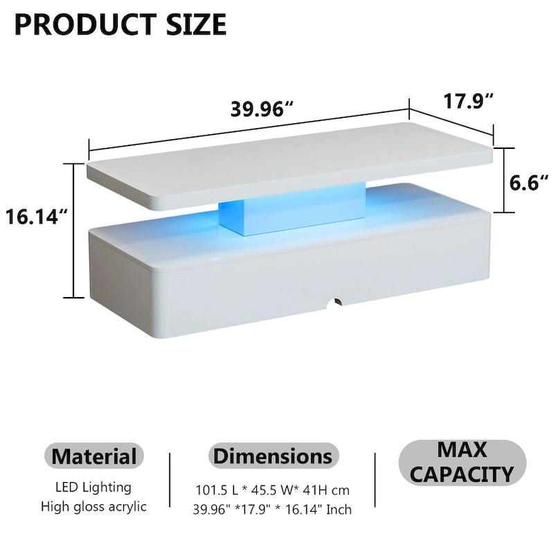 Mesa de centro LED moderna blanca y negra, doble capa, para 1 hogar